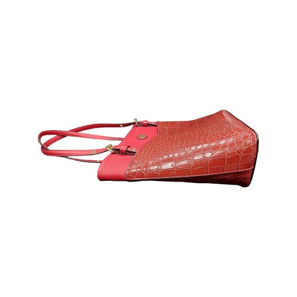 Anne Klein Red Croc Embossed Perfect Tote Red Bucket Shoulder Bag Gold-Tone Acce - Picture 9 of 16